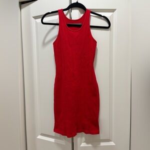 ENZA COSTA Tomato Red Bodycon Racerback Vibrant Mini Dress Size Med